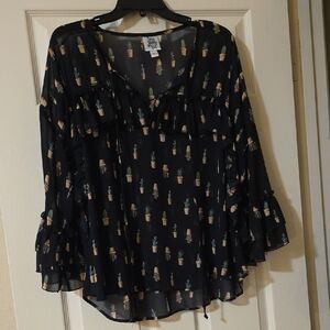 Ivy Jane Black Sheer Cactus Print Blouse
